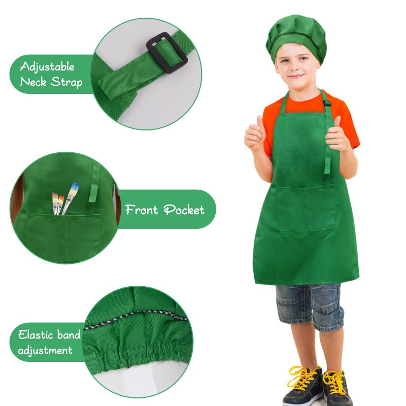 SUNLAND Kids Apron And Hat Set Children Chef Apron For Cooking Baking Painting (Green, S) - Image 3